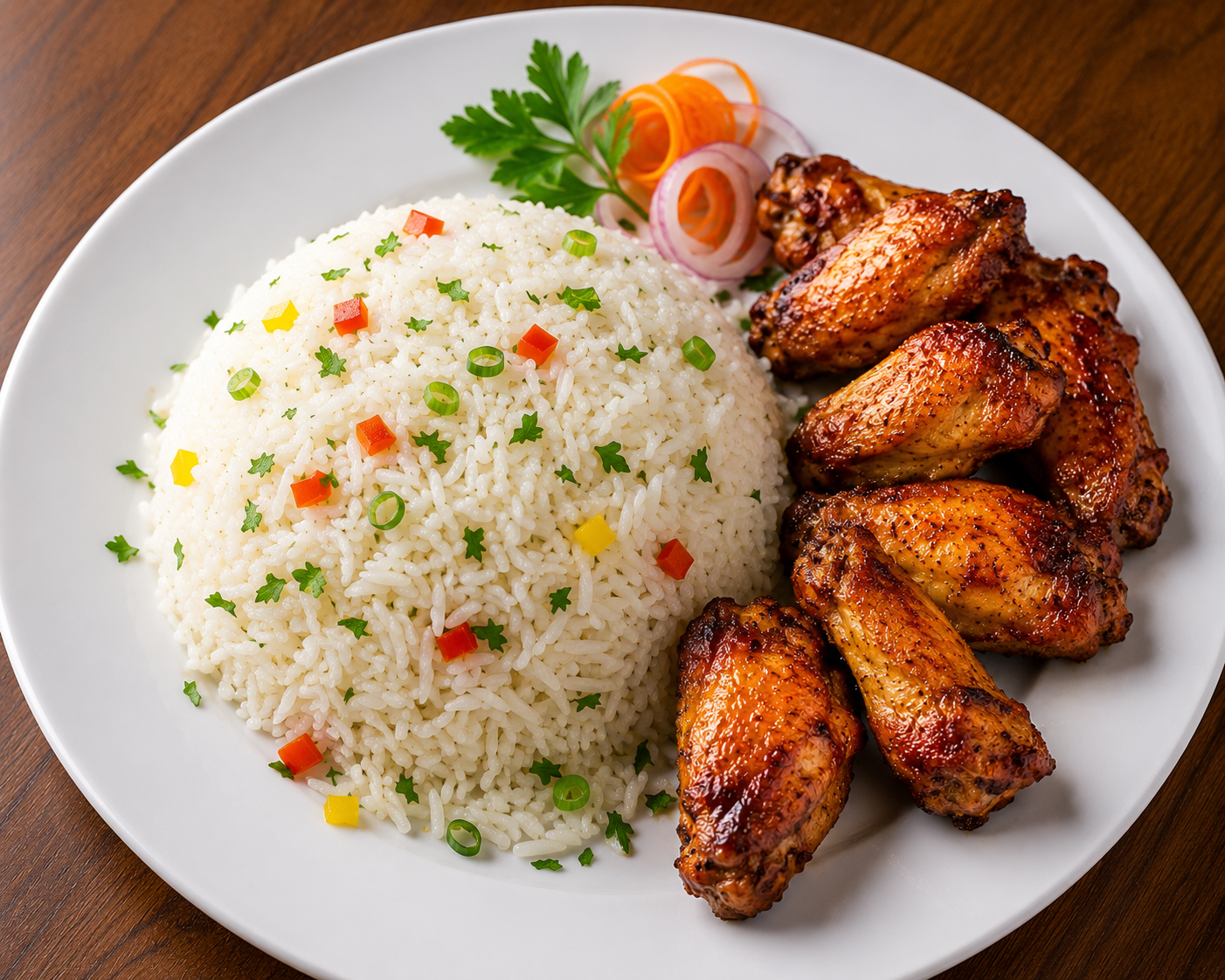 Plain Rice with Chicken Wings